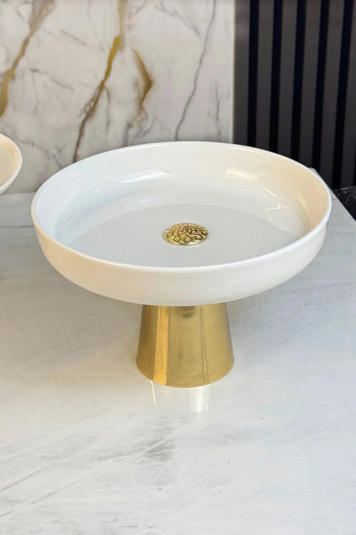 2'Li Porselen Gold Ayaklı Tabak Kase Seti & Salata Kek Kurabiye Sunumluğu Servisliği ( Yıkanabilir)