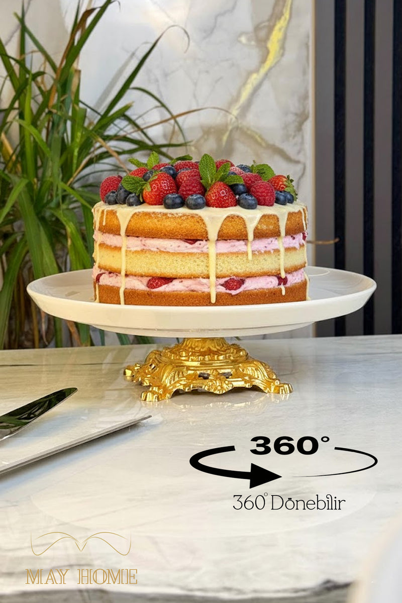 Porselen 360 Döner Standlı Pasta Sunum Tabağı ( 27 Cm)