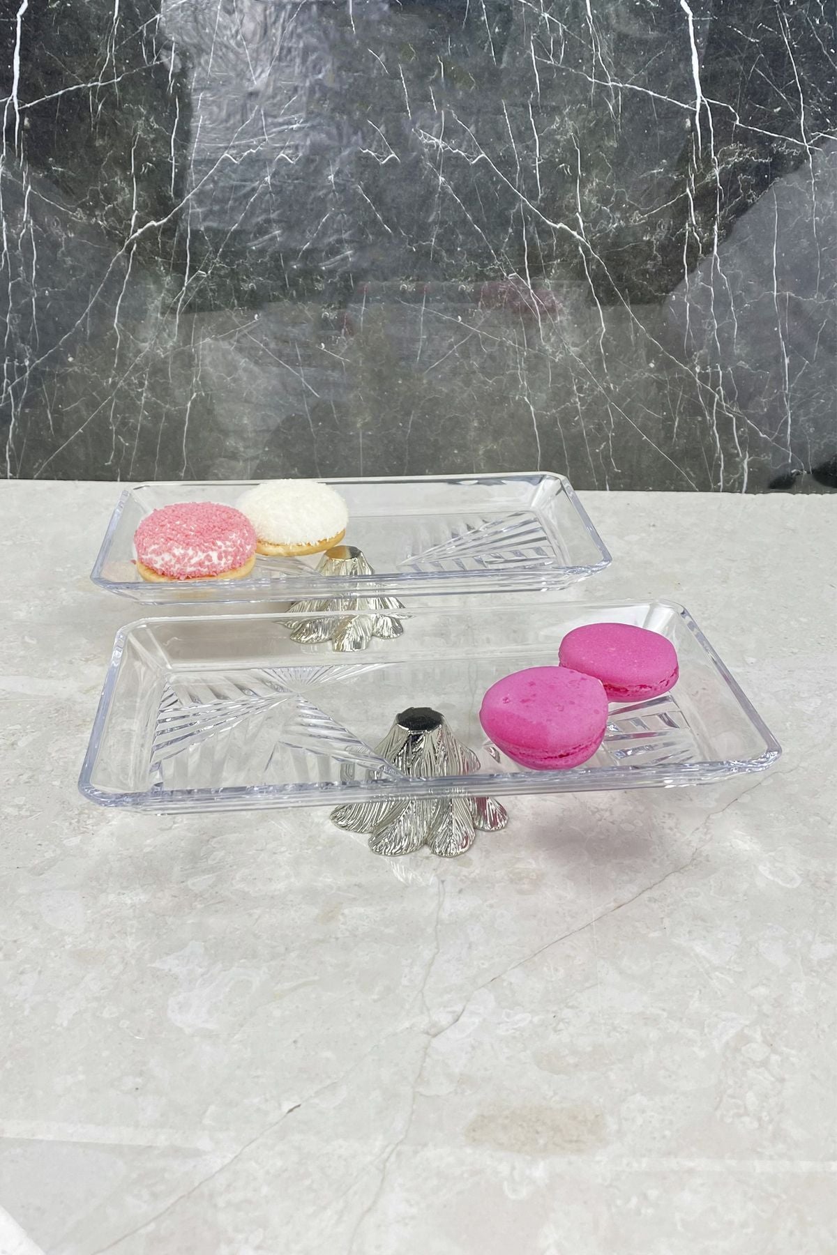 Kand 2'li Metal Ayaklı Madlen Cam Sunum Tabağı & Ikramlık Tatlı Servis Tabağı