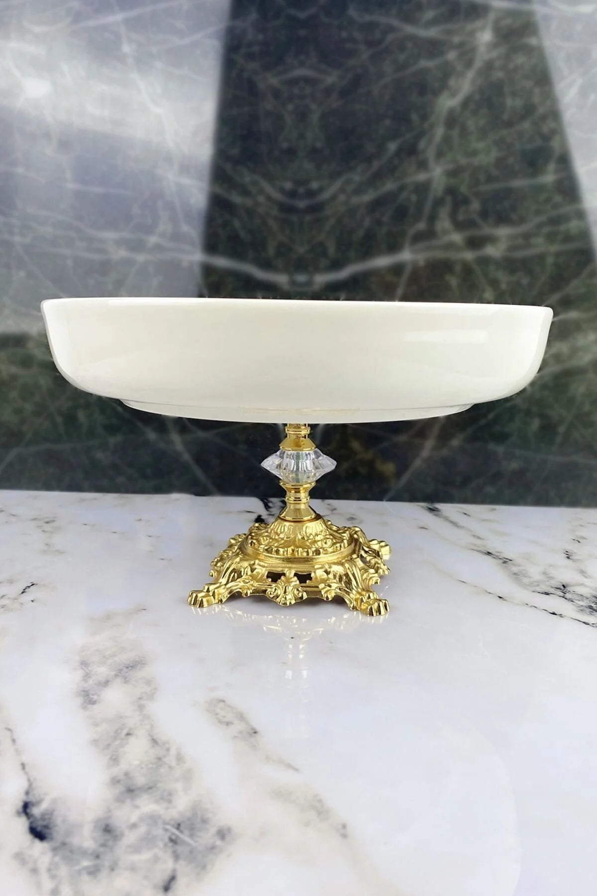 Gold Ayaklı Porselen Salata Sunum Kasesi & Metal Ayaklı Porselen Yemek Servis Kasesi