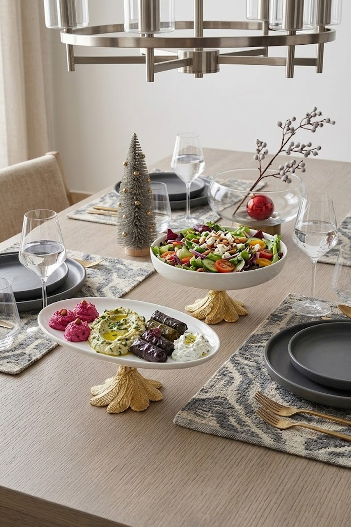 2'li Porselen Kand Ayaklı Sofra Sunum Tabağı Seti & Meze Yemek Tatlı Salata Sunumluğu