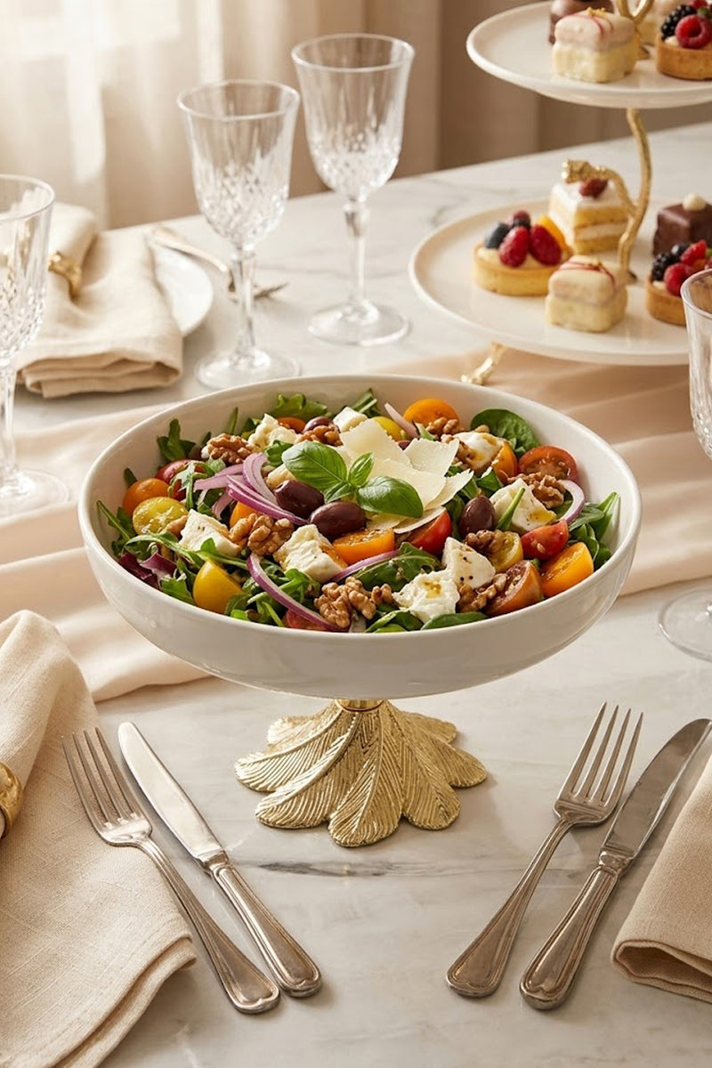 Gold Ayaklı Porselen Salata Sunum Kasesi & Metal Ayaklı Porselen Yemek Servis Kasesi