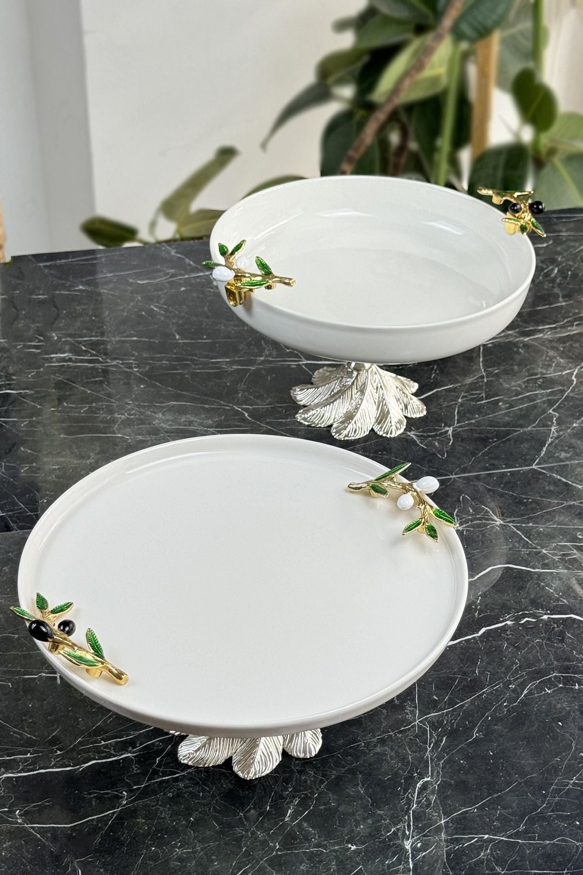 Zeytin Model Porselen Tabak Sofra & Sunum & Meyvelik & Tatlı Servis Seti