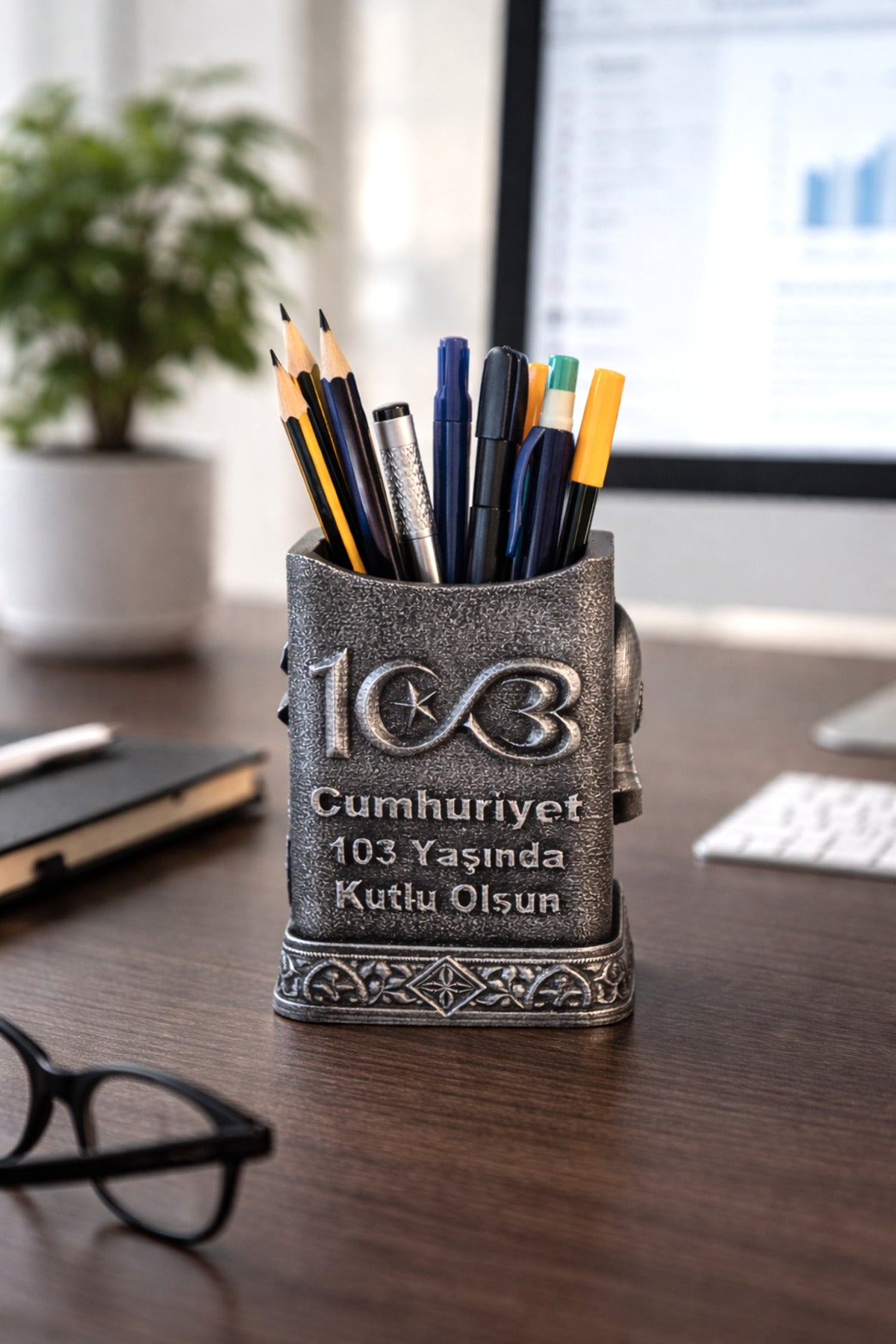 Cumhuriyet Temalı Kalemlik Orjinal İşçilik Gümüş