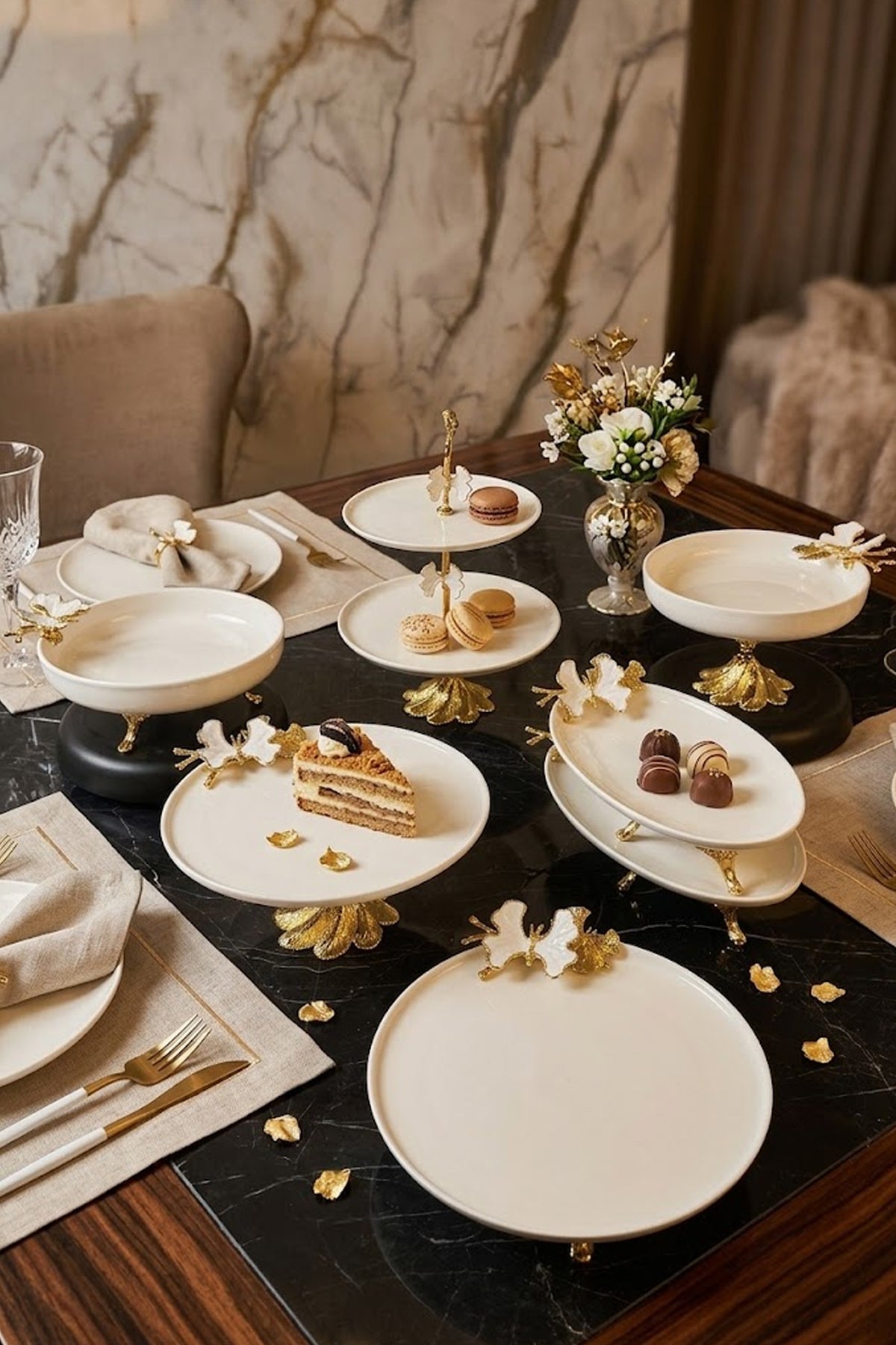 7 Parça WB Porselen Sofra Sunum Seti & Yemek Tabağı Salata Kasesi Kurabiyelik Oval Meze Tabağı