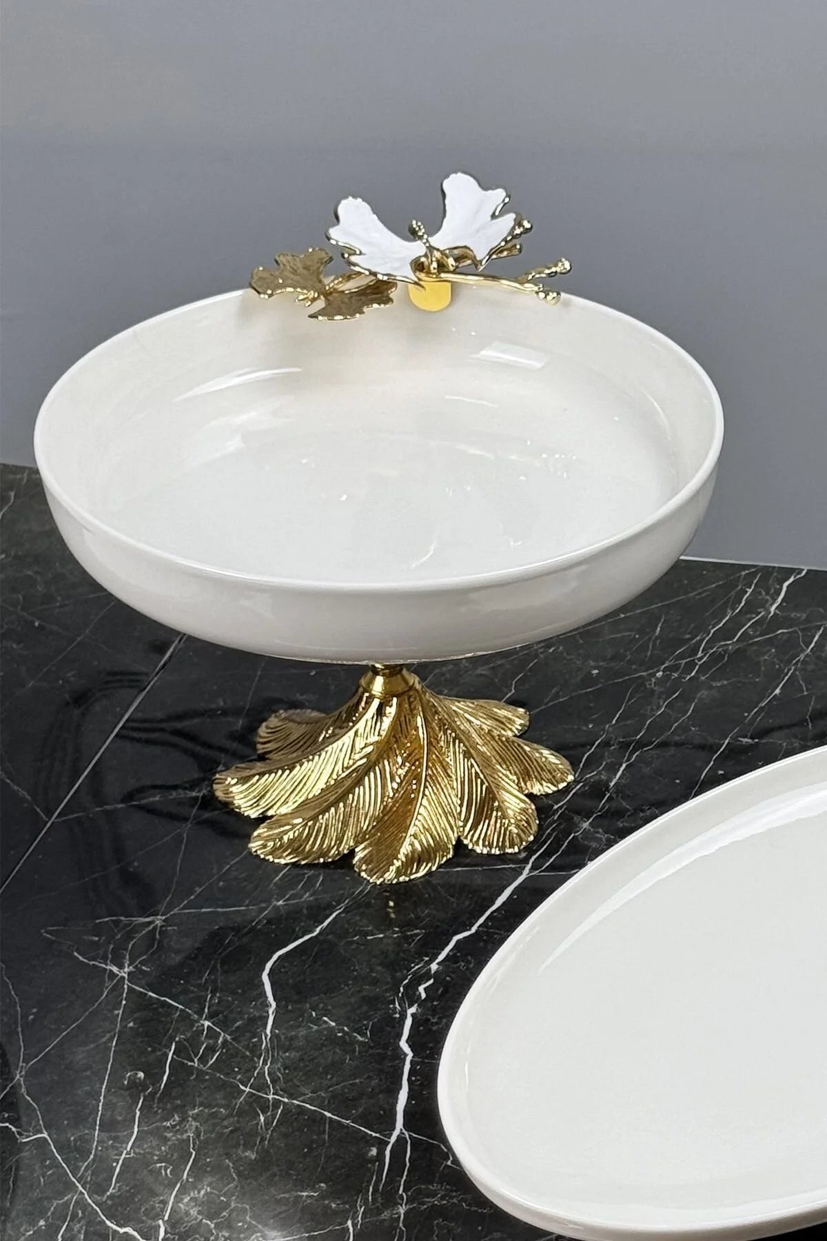 White Butterfly Kand Ayaklı Porselen Salata Sunum Kasesi