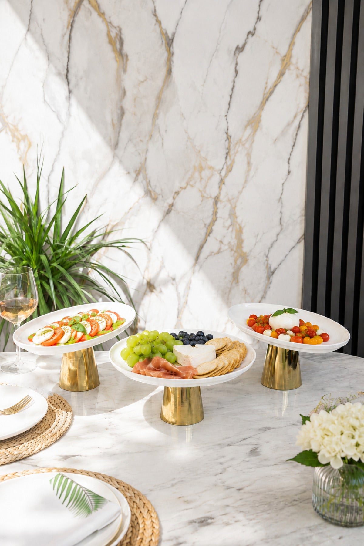 3'Lü Porselen Gold Ayaklı Tabak Kayık Seti & Salata Kek Kurabiye Sunumluğu Servisliği ( Yıkanabilir)