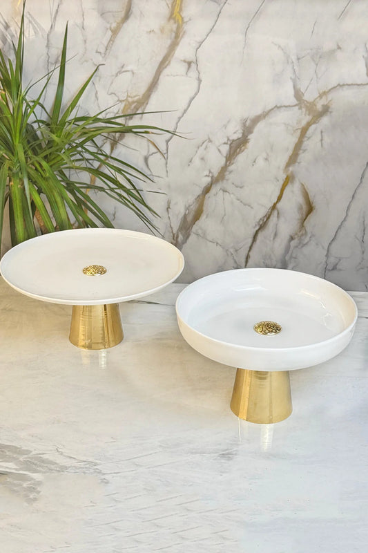 2'Li Porselen Gold Ayaklı Tabak Kase Seti & Salata Kek Kurabiye Sunumluğu Servisliği ( Yıkanabilir)