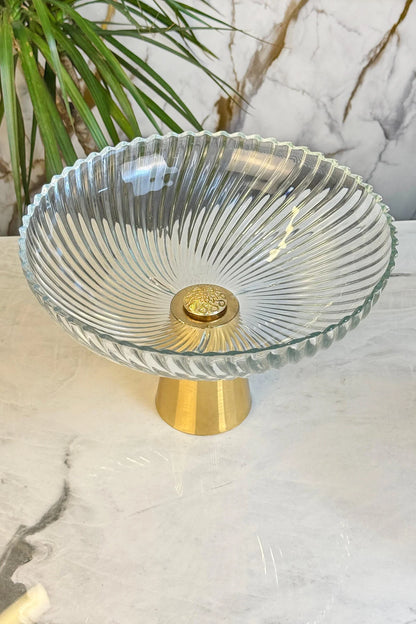 Gold Metal Ayaklı Cam Kase & Salata Meyve Sunumluğu Servisliği (YIKANABİLİR)