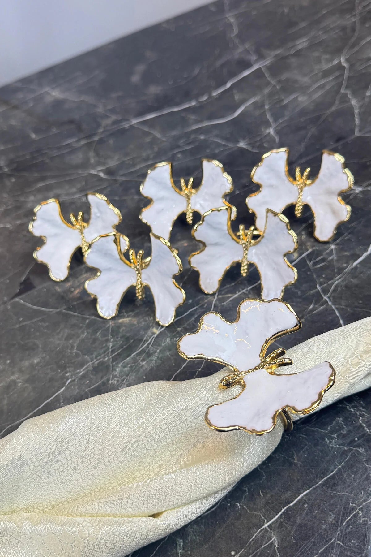 6'lı Gold Peçete Halkası White Butterfly Peçete Yüzüğü