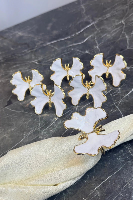 6'lı Gold Peçete Halkası White Butterfly Peçete Yüzüğü