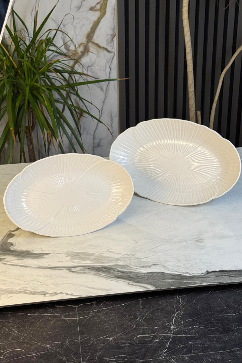 2'Li Porselen Kayık Sunum Tabağı & Metal Ayaklı Oval Meze Yemek İkramlık Servsiliği