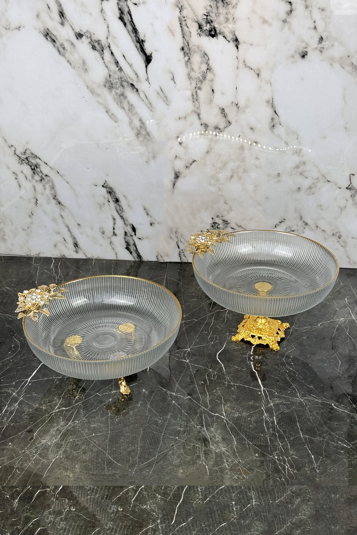 2'Li Gold Detaylı Ayaklı Salata Meze Yemek Sunumluk Kase