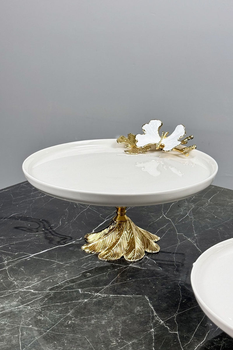 White Butterfly 2'Li Gold Ayaklı Porselen Tabak Seti