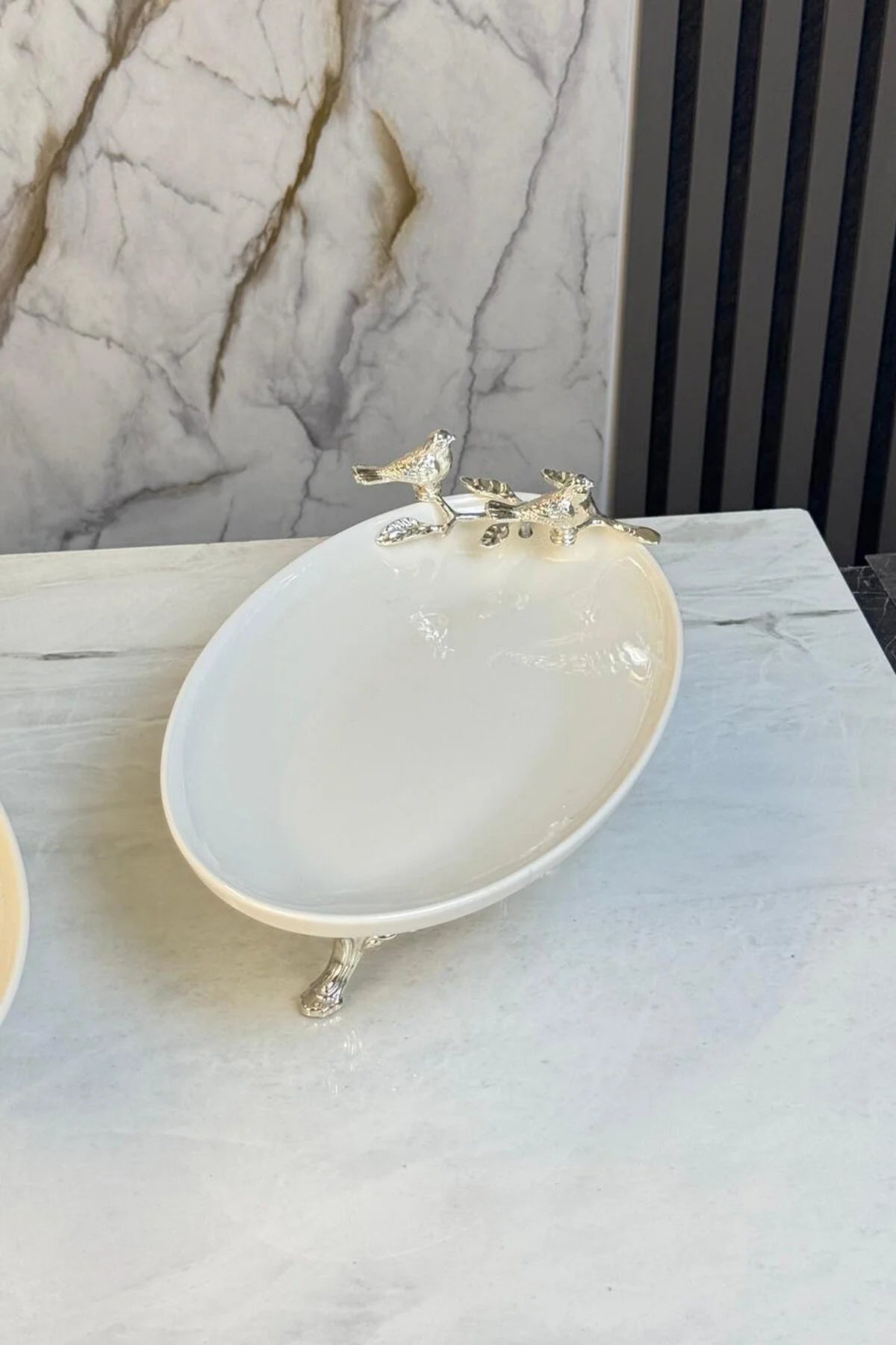 2'Li Oval Porselen Sunumluk Servsilik & Ayaklı Kayık Meze Tabağı