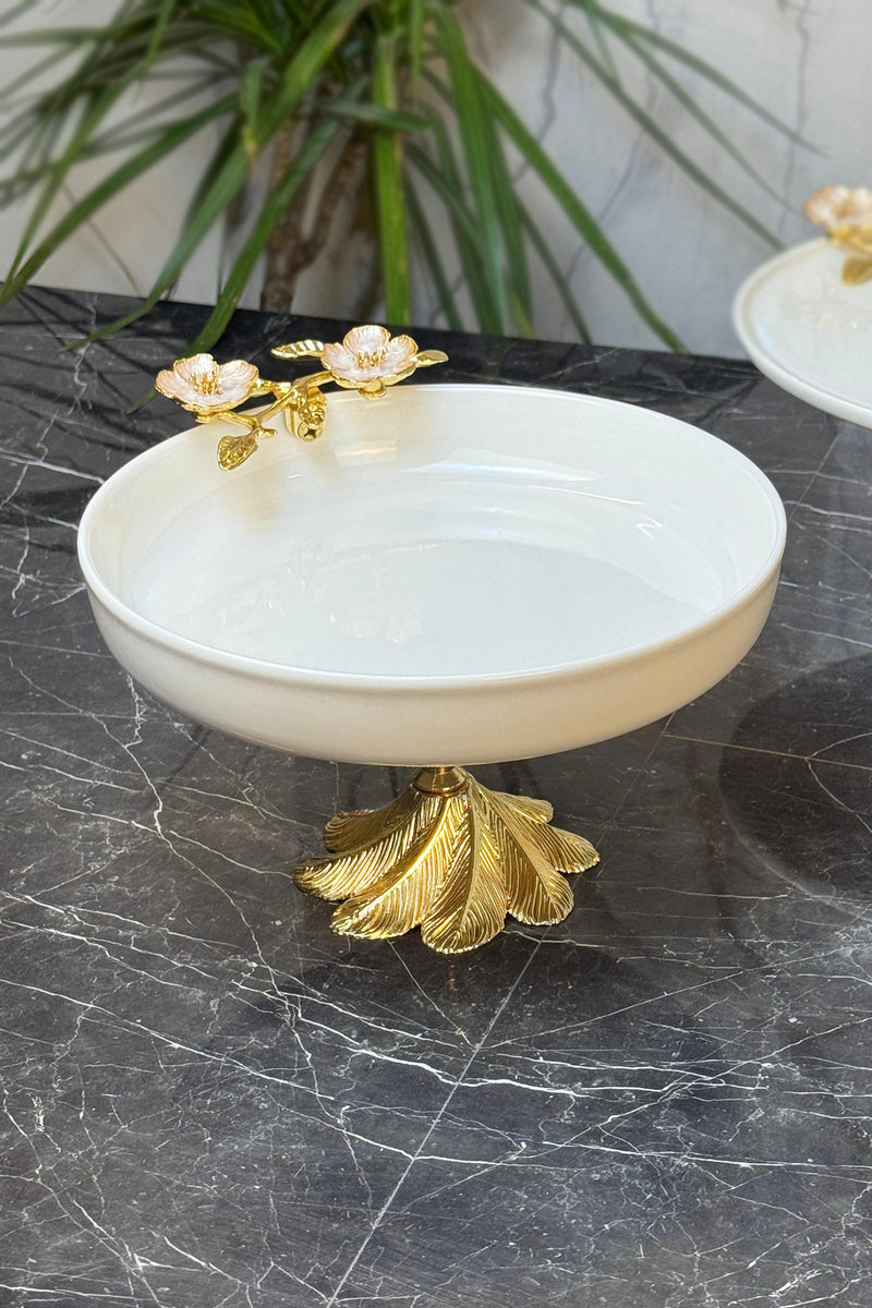 Laleza Kan Ayaklı Sunum Kasesi & Porselen Gold Detaylı Ayaklı Kase