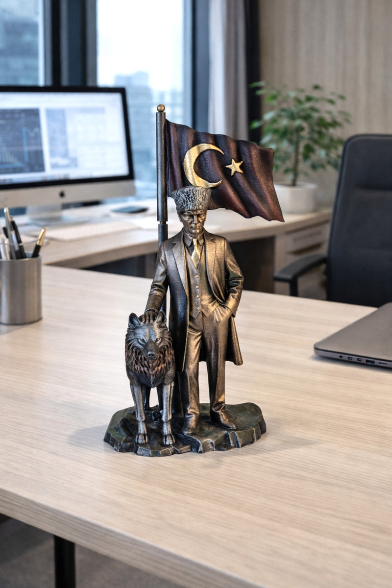 Atatürk Kalpaklı Yanı Bozkurt Bayraklı Biblo ( Özel Tasarım )