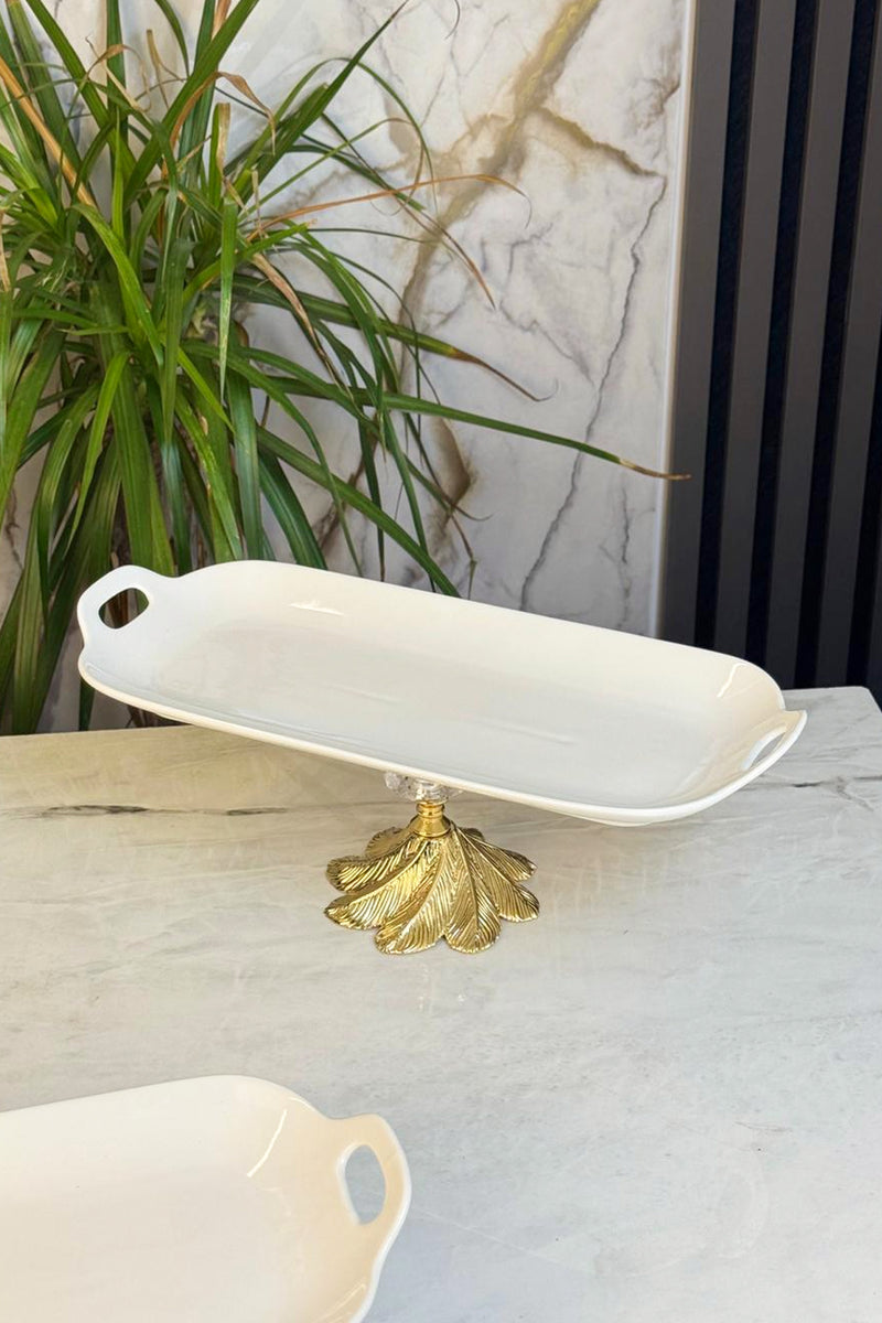 2'Li Ayaklı Porselen Kayık Sunum Tabağı & Kulplu Meze Yemek Servisliği