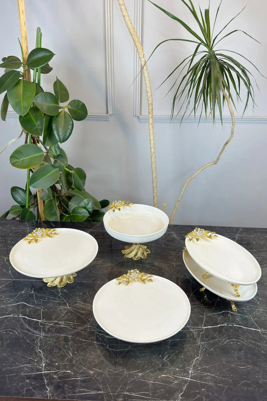 5 Parça Bron Porselen Sofra Sunum Seti & Yemek Tabağı Salata Kasesi Oval Meze Tabağı