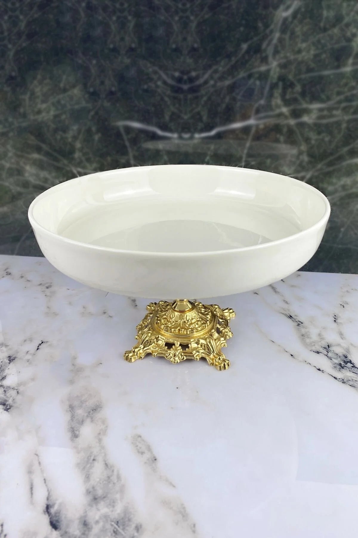 Gold Ayaklı Porselen Salata Sunum Kasesi & Metal Ayaklı Porselen Yemek Servis Kasesi