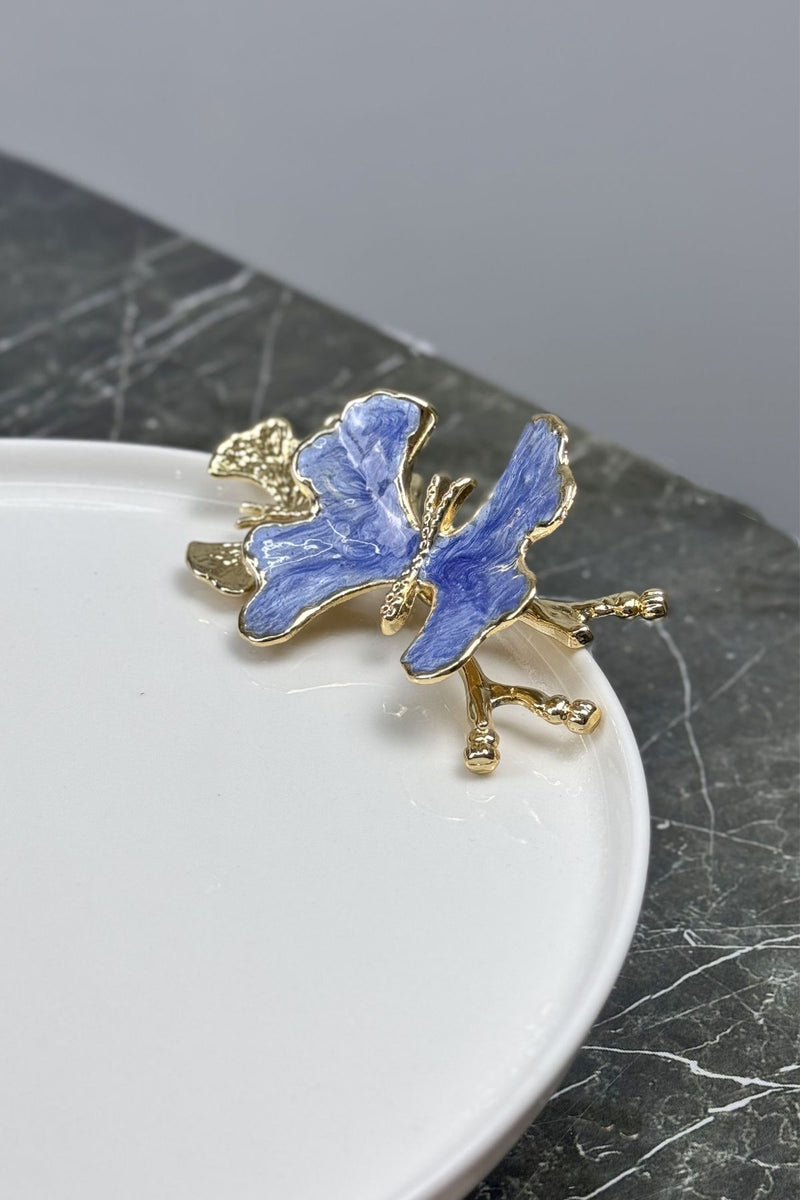 Blue Butterfly 2'Li Gold Ayaklı Porselen Tabak Seti
