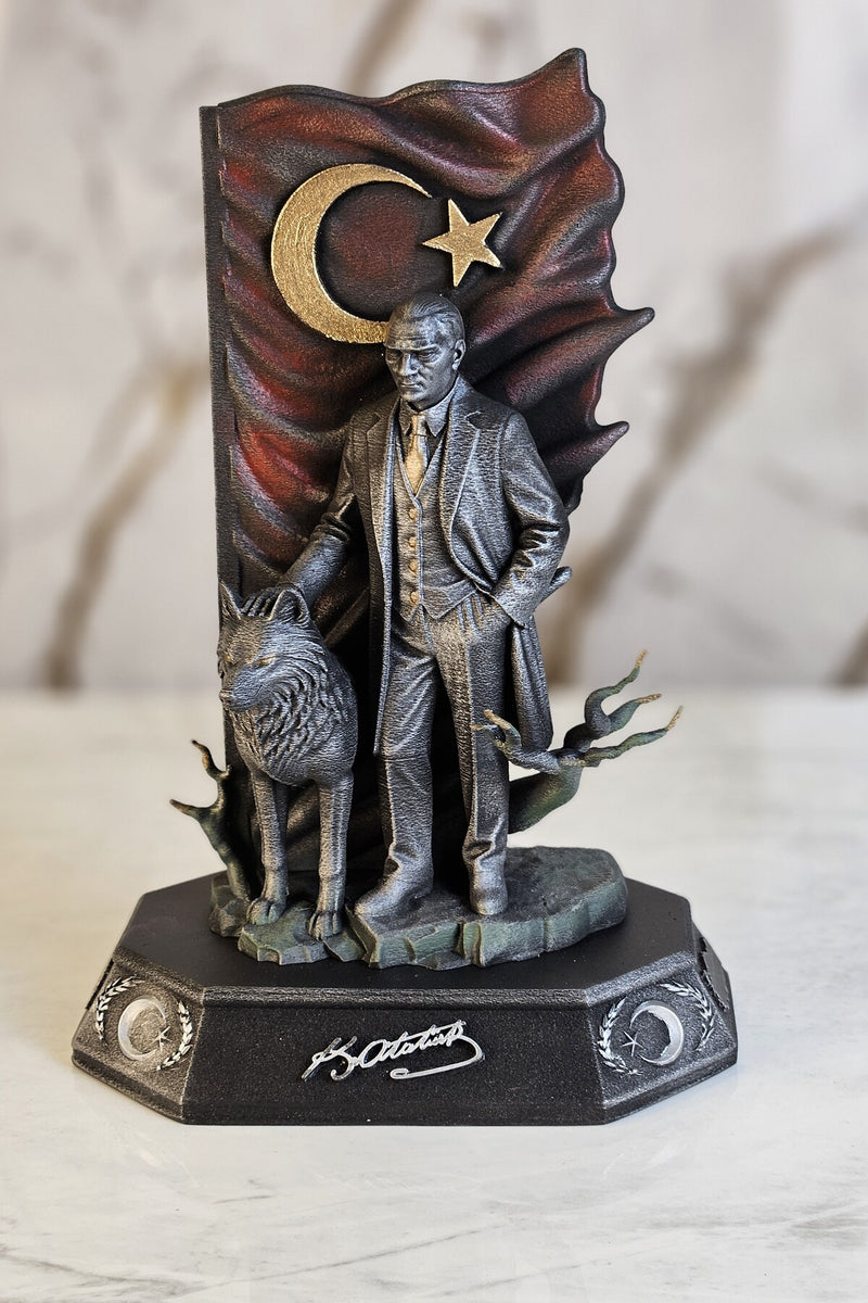Atatürk Yanında kurt Arkası Boydan Bayraklı Biblo