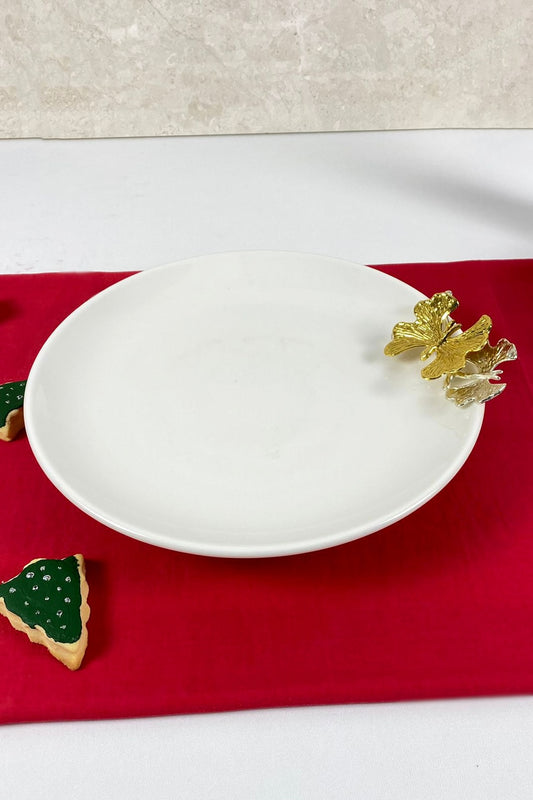 Porselen Ayaklı Servis Sunum Tabağı (gold Kelebek Detaylı (