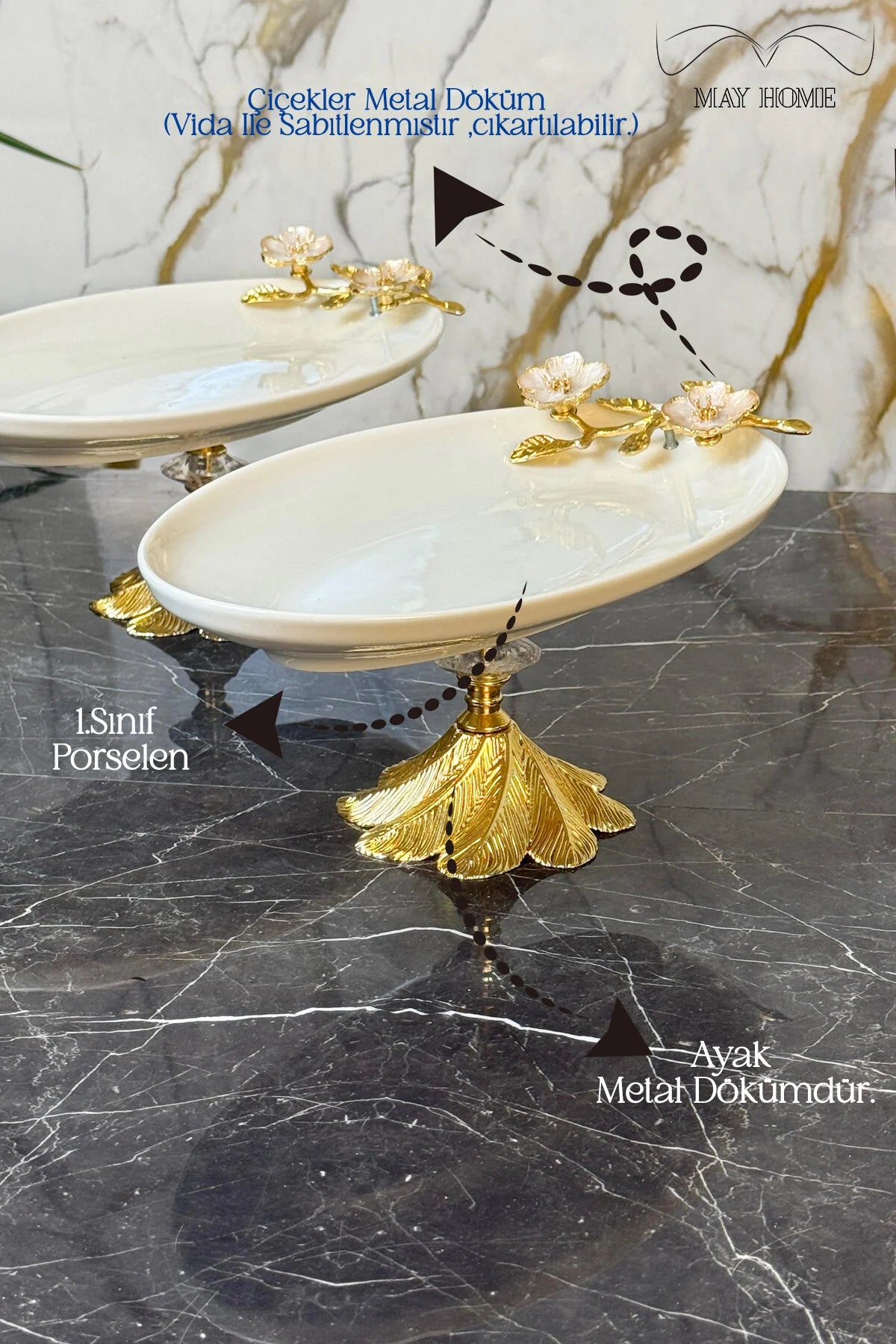 Laleza Kand Ayaklı 2'Li Oval Meze Sunum Tabağı & Porselen Kayık Tabak