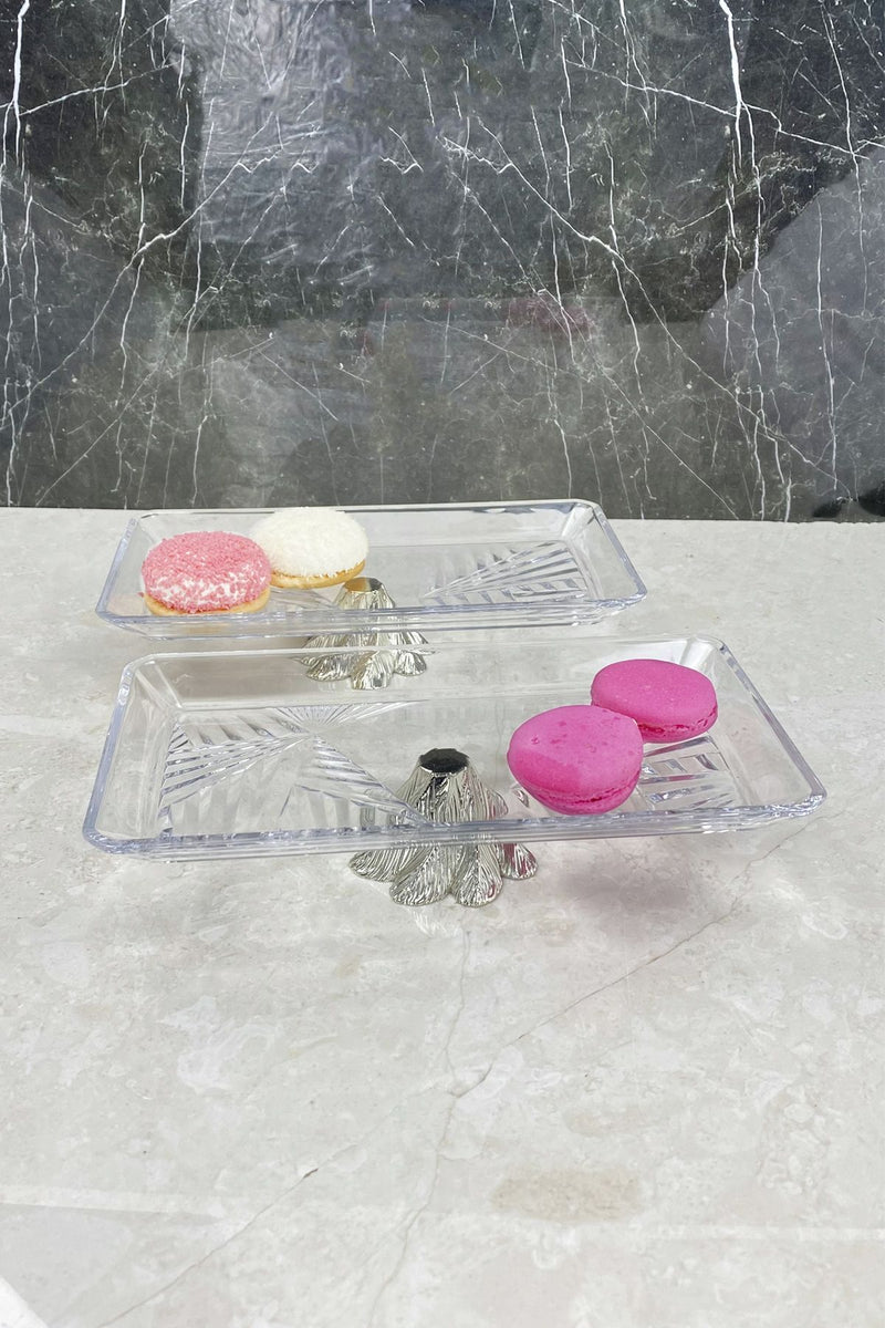Kand 2'li Metal Ayaklı Madlen Cam Sunum Tabağı & Ikramlık Tatlı Servis Tabağı