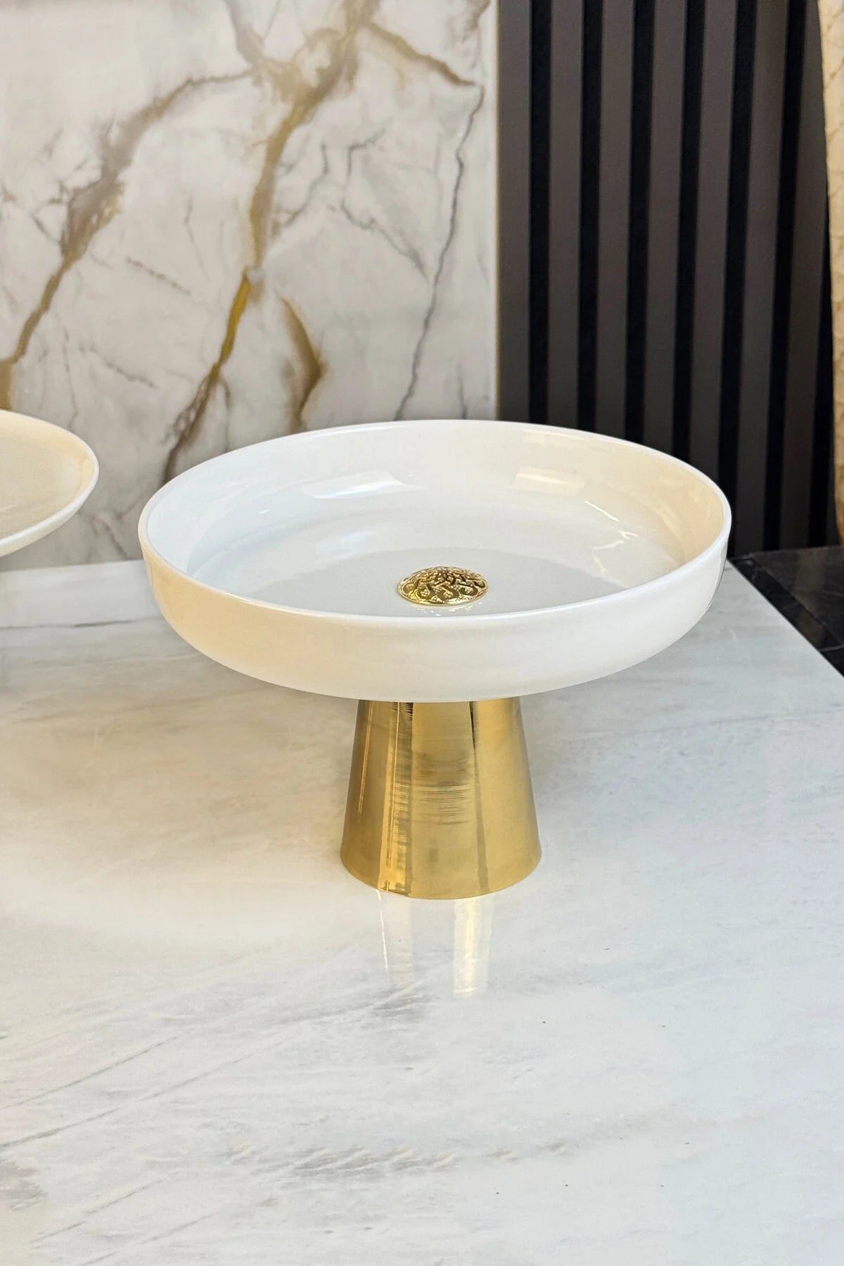 2'Li Porselen Gold Ayaklı Tabak Kase Seti & Salata Kek Kurabiye Sunumluğu Servisliği ( Yıkanabilir)
