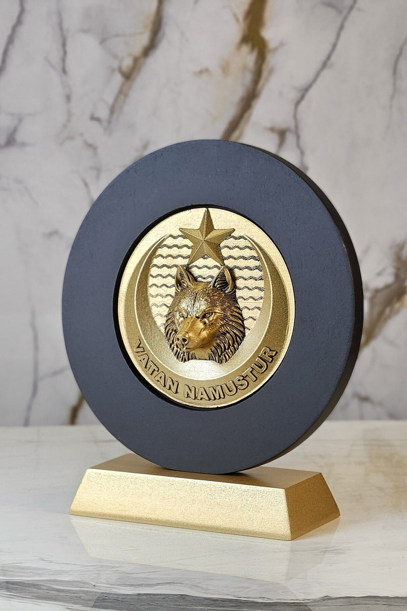 Özel tasarım Rölyef Ayyıldız Bozkurt biblo Gold