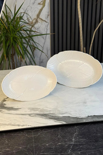 2'Li Porselen Kayık Sunum Tabağı & Metal Ayaklı Oval Meze Yemek İkramlık Servsiliği