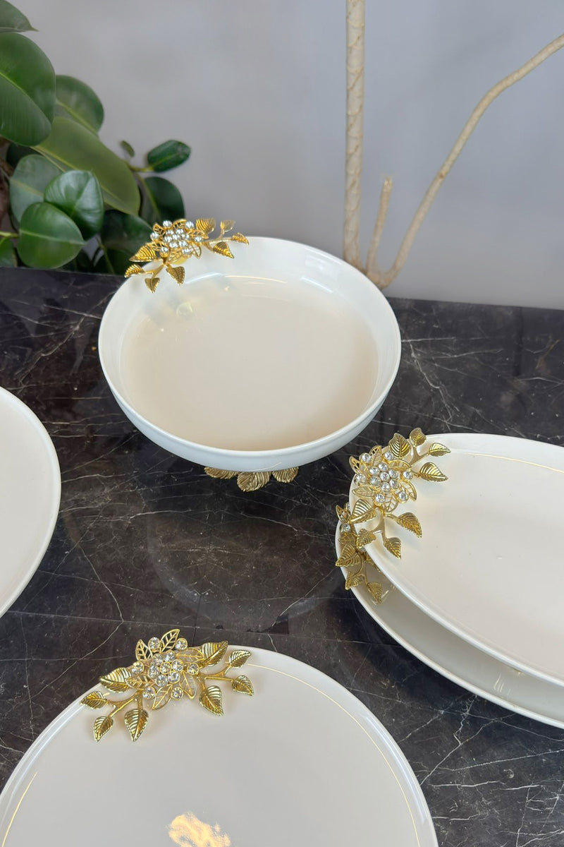 5 Parça Bron Porselen Sofra Sunum Seti & Yemek Tabağı Salata Kasesi Oval Meze Tabağı