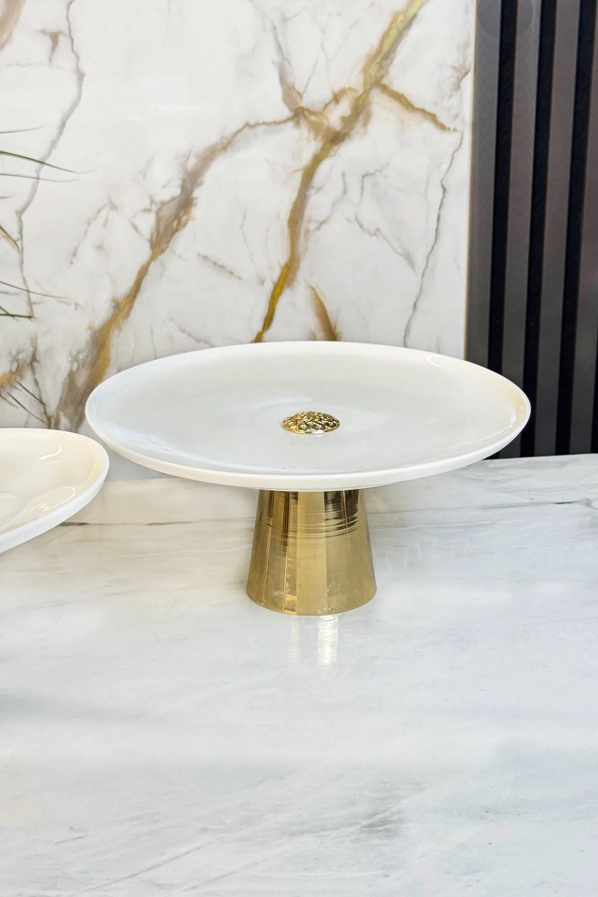 2'Li Porselen Gold Ayaklı Tabak Kase Seti & Salata Kek Kurabiye Sunumluğu Servisliği ( Yıkanabilir)