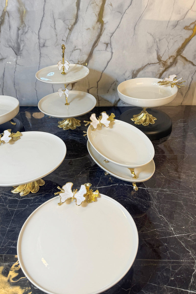 7 Parça WB Porselen Sofra Sunum Seti & Yemek Tabağı Salata Kasesi Kurabiyelik Oval Meze Tabağı