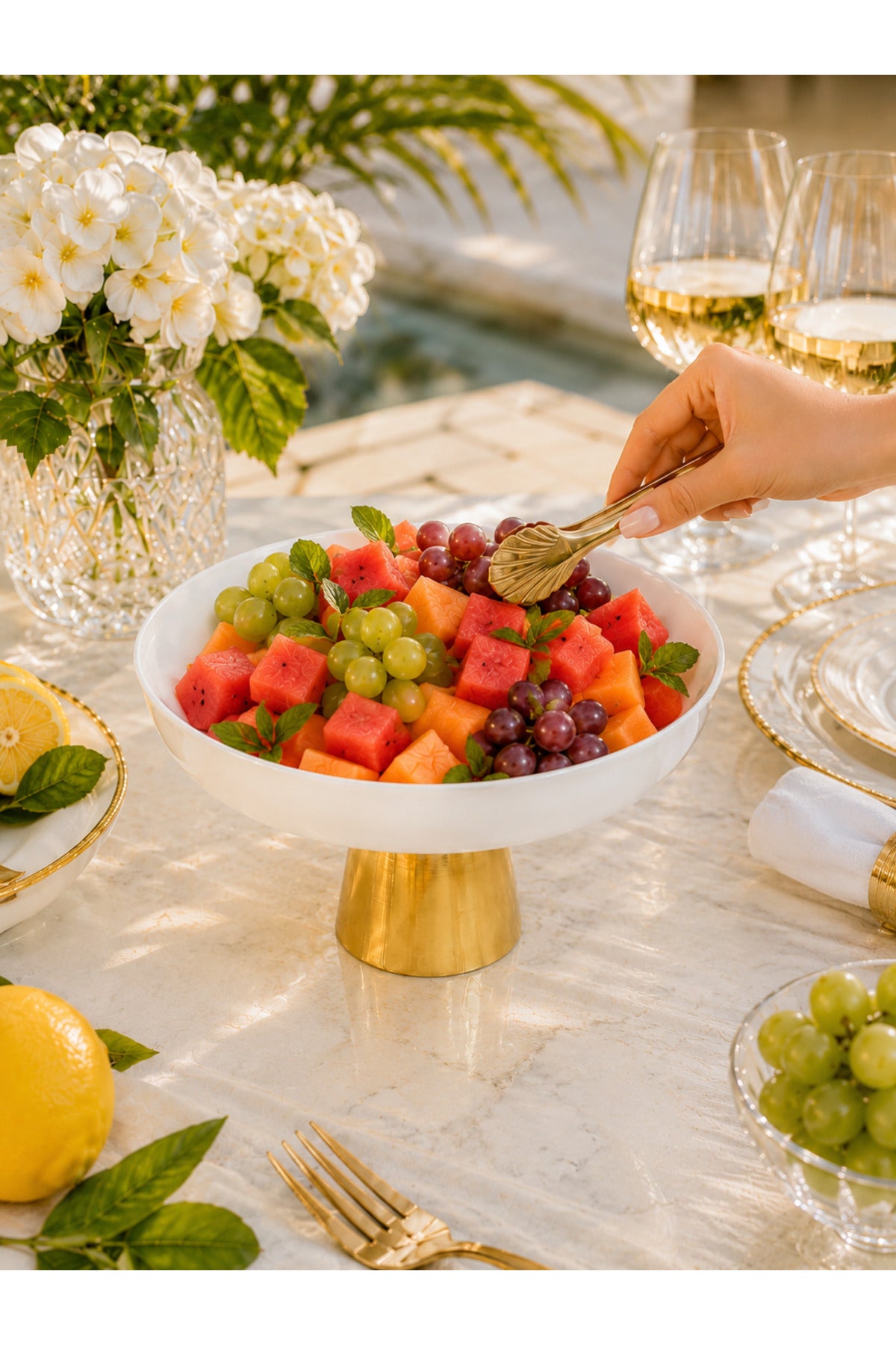 Porselen Gold Metal Ayaklı Sunumluk Kase & Salata Meyve Meze Servisliği ( Yıkanabilir)