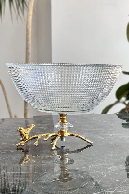 Gold Dal Ayak Cam Salata Kasesi Meyve Sunumluğu İkramlığı