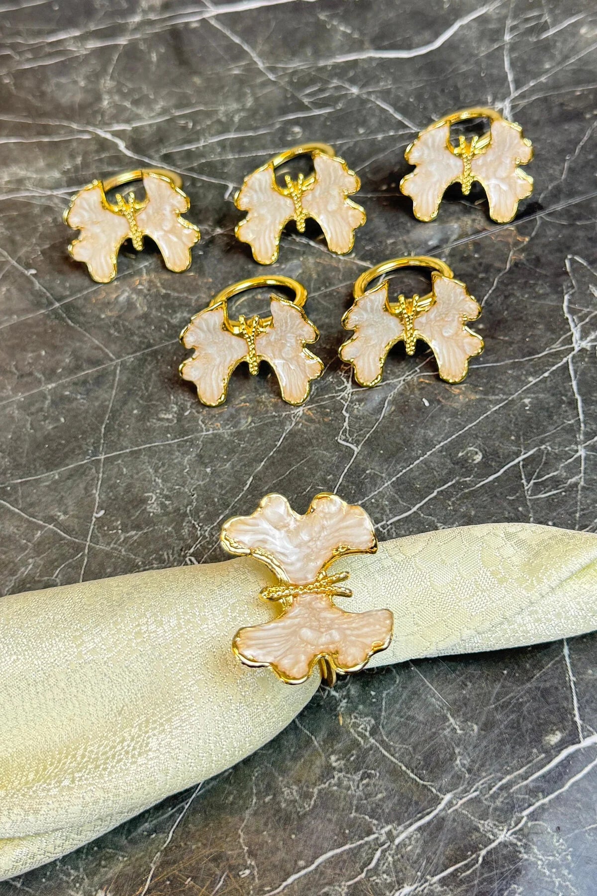 6'lı Gold Peçete Halkası Sedef Kelebek Peçete Yüzüğü
