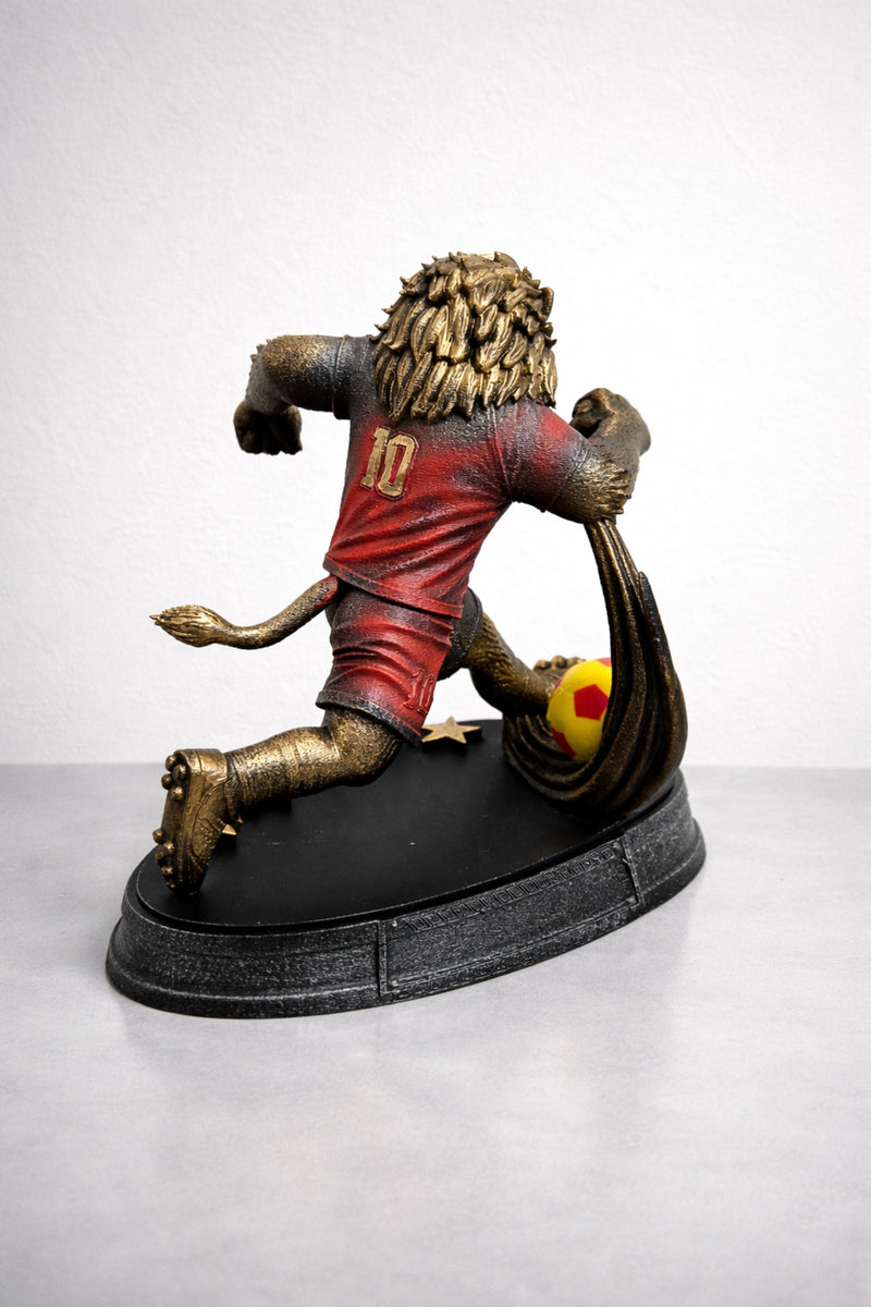 Sarı-Kırmızı Futbolcu aslan maskot biblo , obje