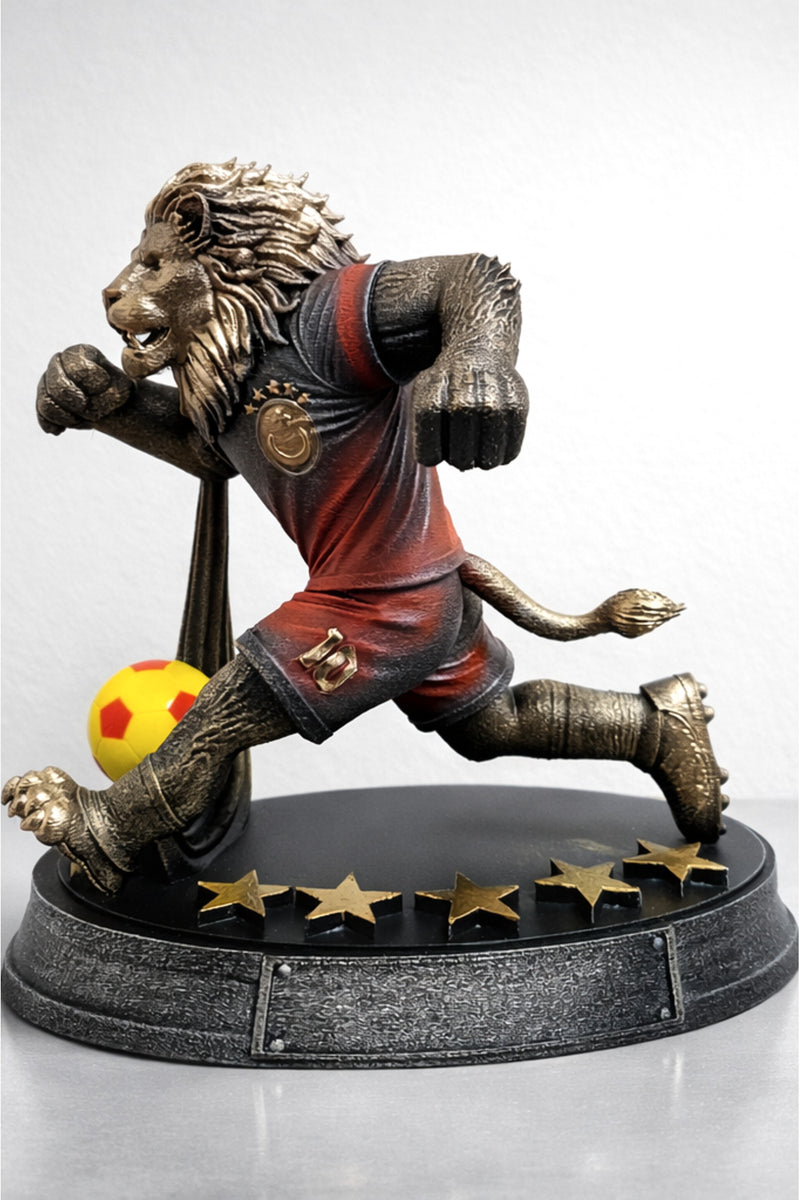 Sarı-Kırmızı Futbolcu aslan maskot biblo , obje
