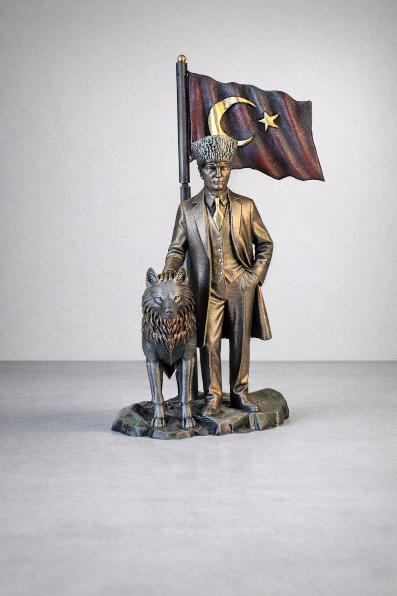 Atatürk Kalpaklı Yanı Bozkurt Bayraklı Biblo ( Özel Tasarım )