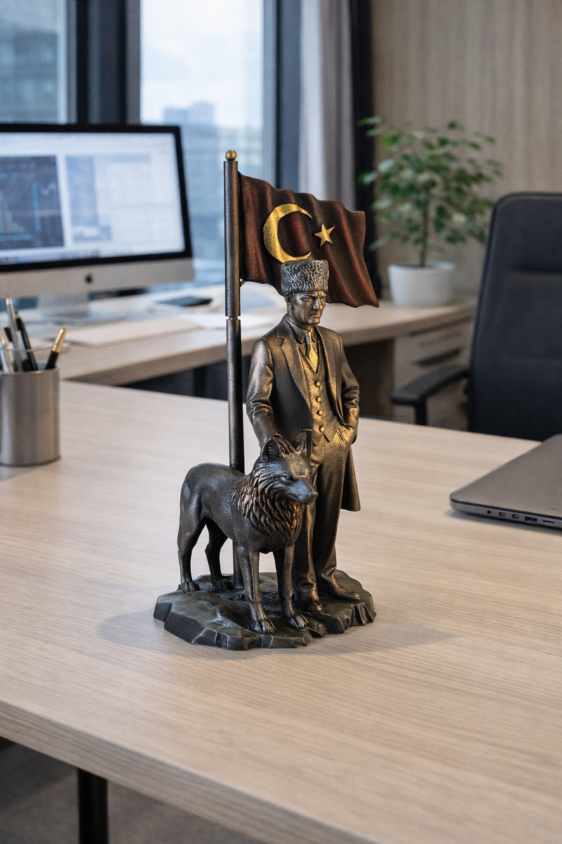 Atatürk Kalpaklı Yanı Bozkurt Bayraklı Biblo ( Özel Tasarım )