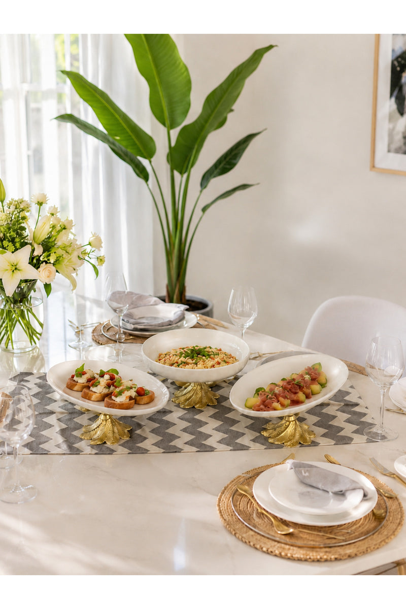 3'Lü Porselen Kand Ayaklı Sofra Sunum Tabağı Seti & Meze Yemek Tatlı Salata Sunumluğu