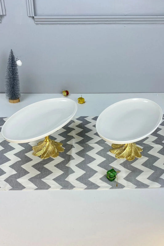 2'li Porselen Kand Ayaklı Oval Tabak & Sunum Servis Meze Tabağı