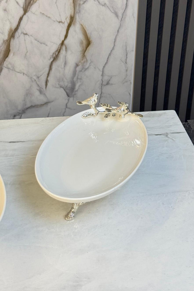 2'Li Oval Porselen Sunumluk Servsilik & Ayaklı Kayık Meze Tabağı