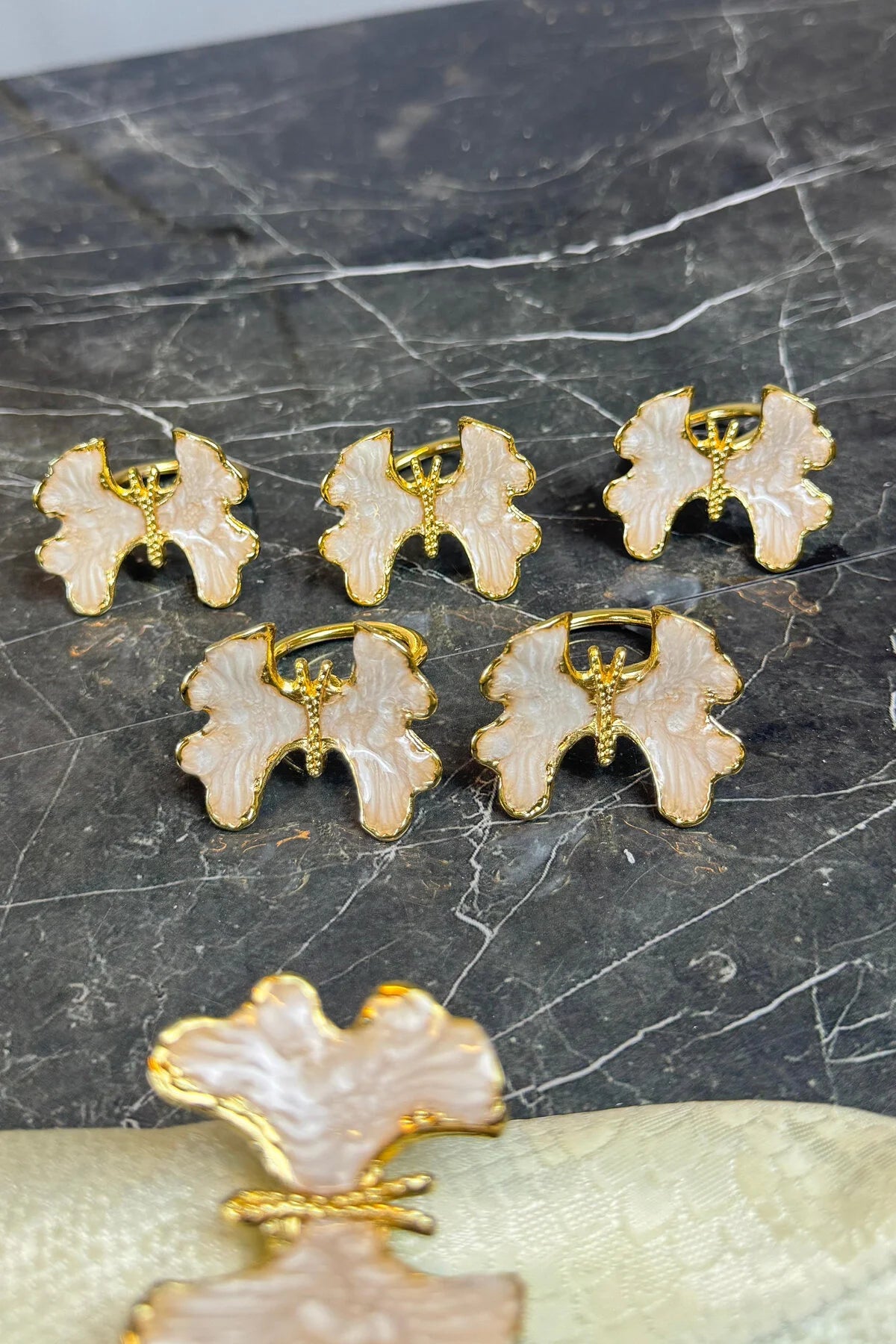 6'lı Gold Peçete Halkası Sedef Kelebek Peçete Yüzüğü