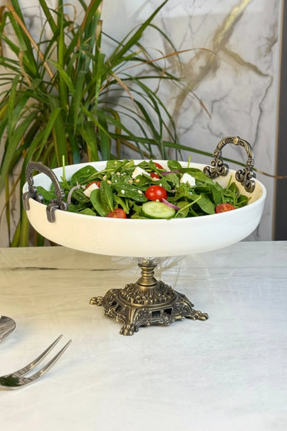 Porselen Antik Kulplu Ayaklı Sunum Kasesi & Salata Meze Sunumluğu