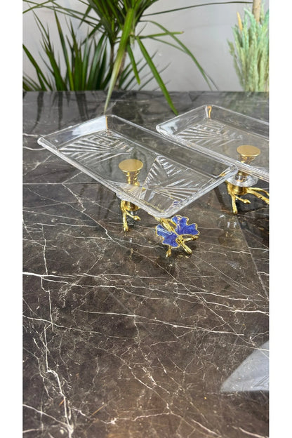 2’li Gold Dal Madlen Cam Sunum Tabağı & İkramlık Tatlı Servis Tabağı