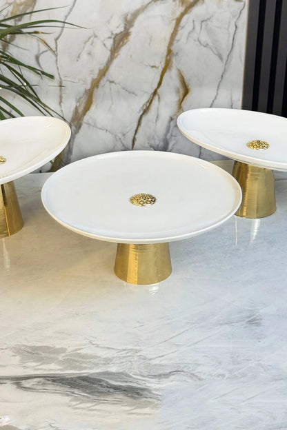 2'Li Porselen Gold Ayaklı Tabak Kase Seti & Salata Kek Kurabiye Sunumluğu Servisliği ( Yıkanabilir)
