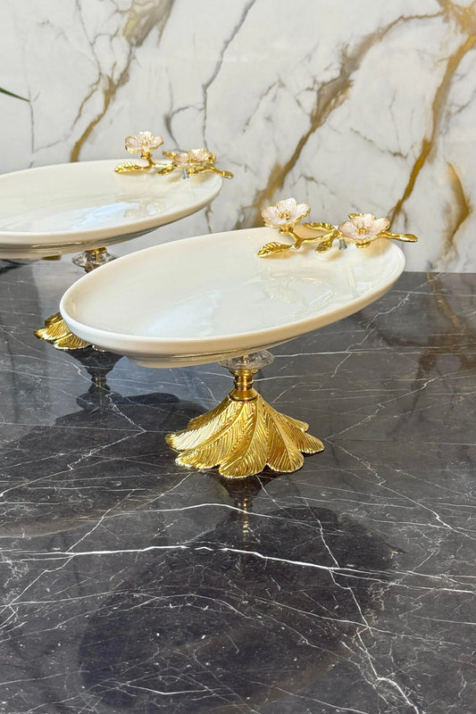 Laleza Kand Ayaklı 2'Li Oval Meze Sunum Tabağı & Porselen Kayık Tabak